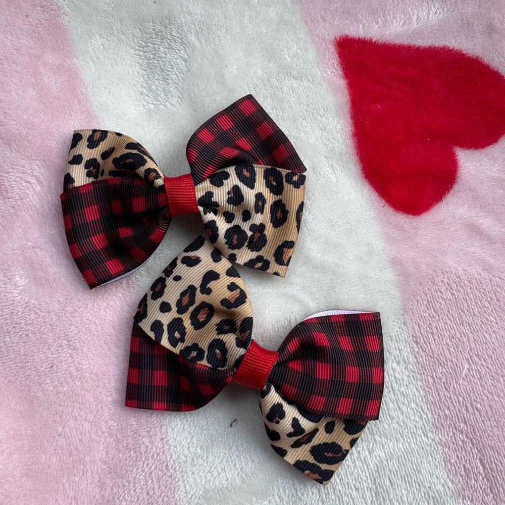 Leopard and Plaid Bow Hair Clips